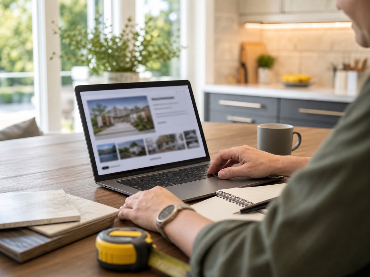 Homeowner comparing contractor profile details on a laptop.